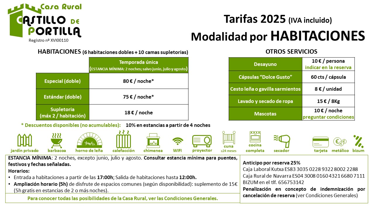 Tarifas habitaciones