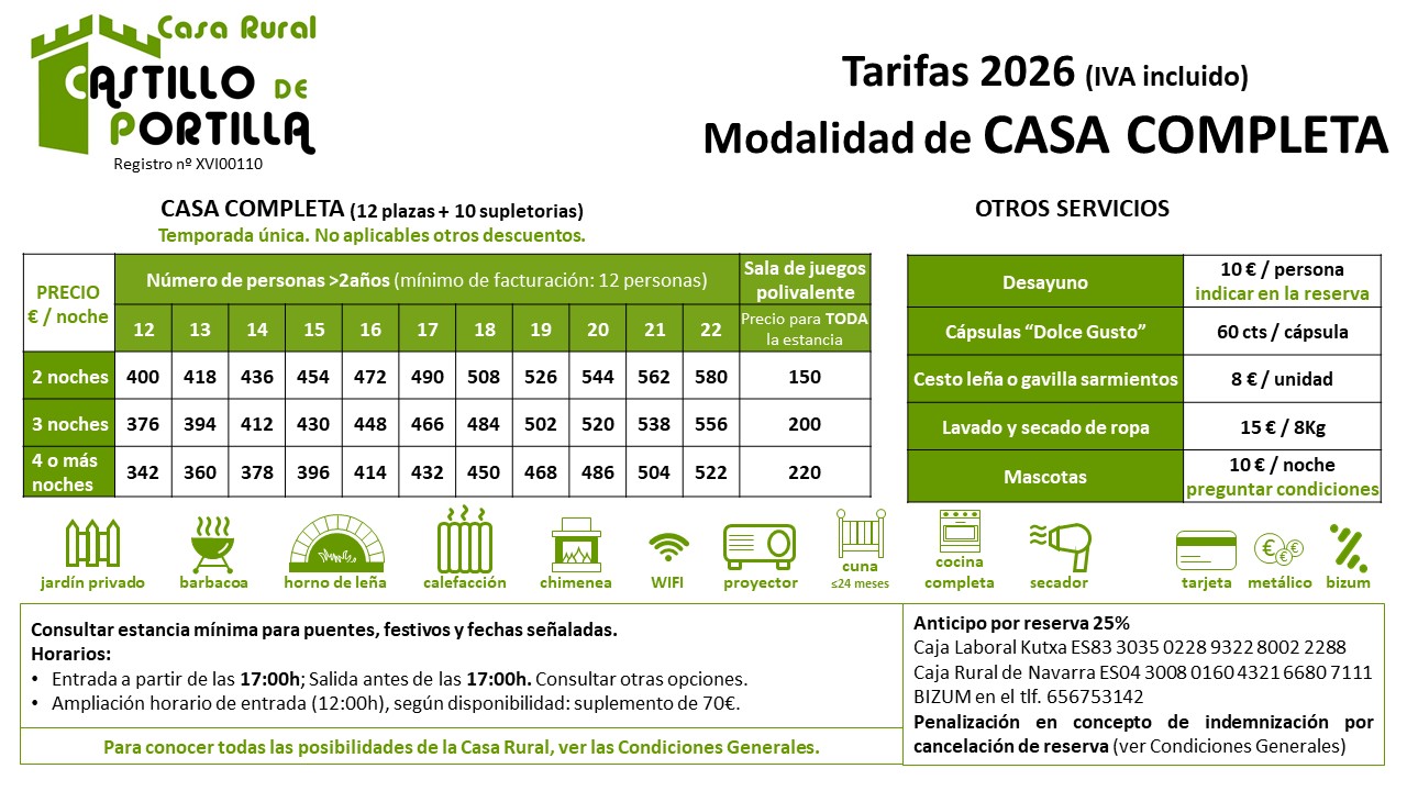 Tarifas casa completa